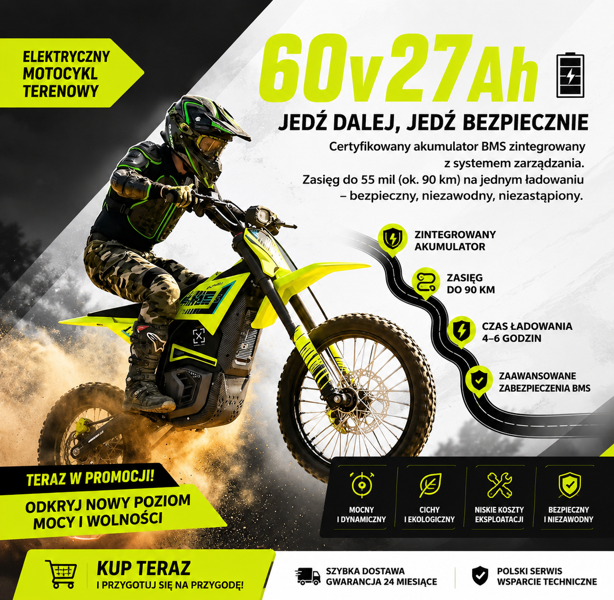 VALTINSU EM5 Pro Czarny - 4800W Elektryczny Cross Off-Road 60V 27Ah 80km/h