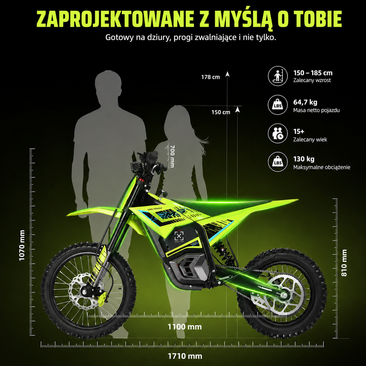 VALTINSU EM5 Pro Czarny - 4800W Elektryczny Cross Off-Road 60V 27Ah 80km/h